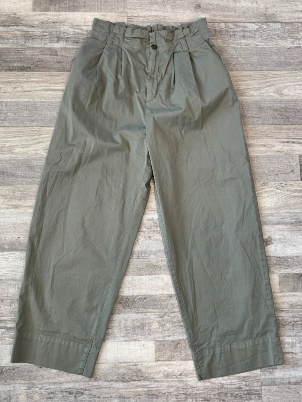 Everlane green organic cotton wide leg pants drape bag waist size large M34